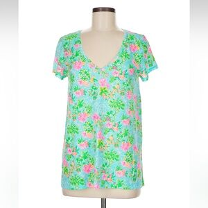 Lilly Pulitzer Disney Mickey&Minnie Short Sleeve Etta V-Neck T Shirt Size XS